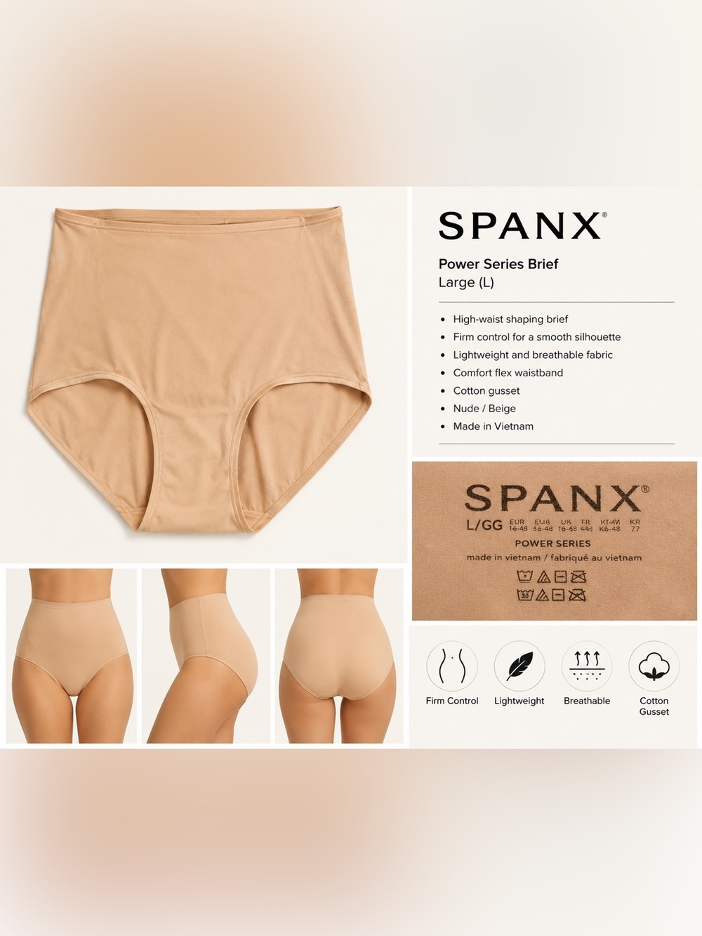 SPANX High-Waist Nude Shaping Briefs LARGE